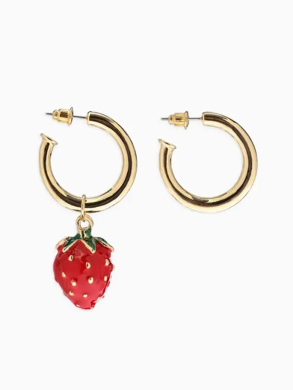 Серьги "Земляника", цвет красный в золоте