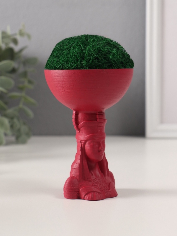 Кашпо бетонное  Кашпо бетонное "Египтянка" высота 10см,диаметр 7см винный со мхом (мох зелен. стабилизир.)