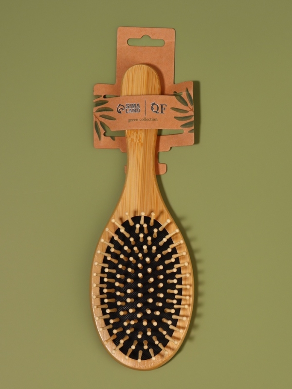 Расчёска массажная BAMBOO 24*8см бамбук/резина черн подвес/пакет QF
