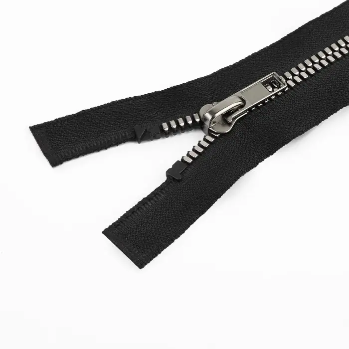 Молния «Трактор», №5, разъёмная, декоративное звено «Акулий зуб», замок автомат, 50 см, цвет чёрный/чёрный никель, цена за 1 штуку