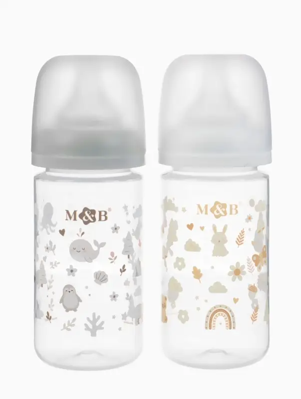 Бутылочка для кормления, широкое горло &Oslash;50 мм, +3мес., 260 мл, набор 2 шт. M&B