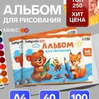 Альбом для рисования Calligrata А4, 40 листов, на скрепке, плотность листов 100 г/м&sup2;, обложка из мелованного картона, МИКС
