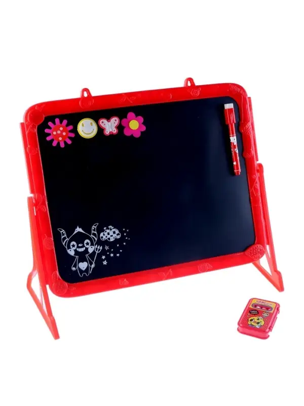 Доска магнитная двухсторонняя, под маркер и мел на подставках (мел, маркер, магниты), МИКС