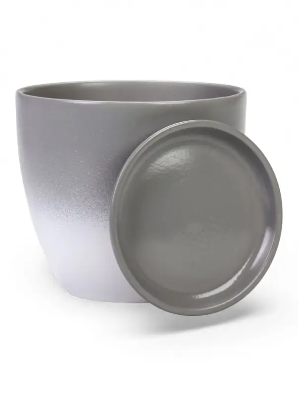 Горшок цветочный с поддоном 2,5 л, d18/h16 см серый керамика, Горшок цветочный с поддоном 2,5 л, d18/h16 см серый керамика, "Туман" (М)