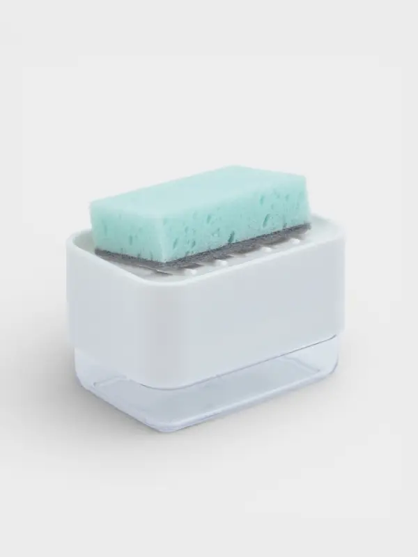 Дозатор для моющего средства с подставкой для губки Raccoon, губка в комплекте, белый