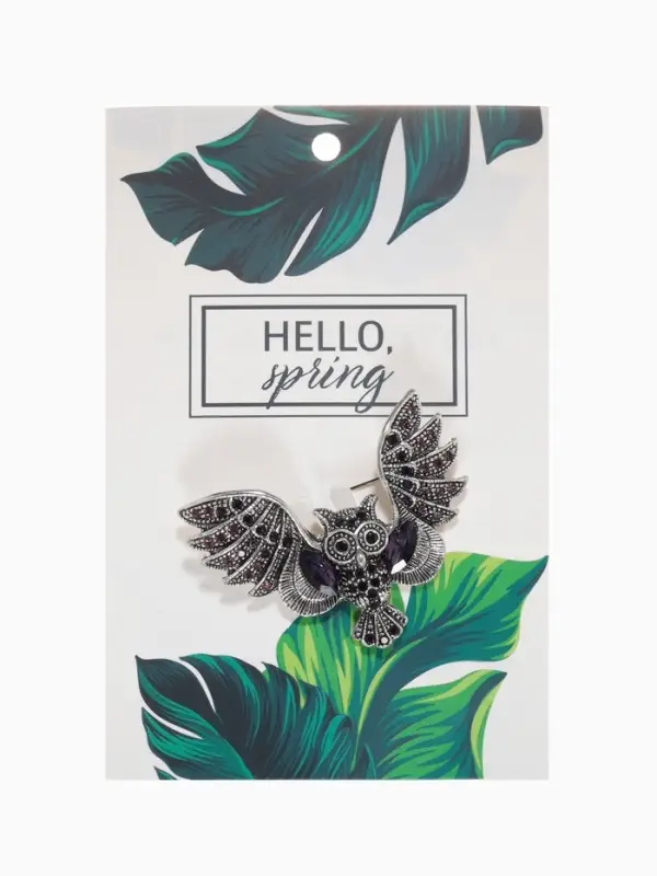 Брошь &laquo;Сова&raquo;, фиолетовая в чернёном серебре