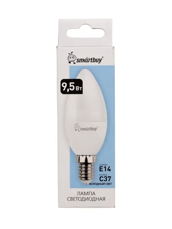 Лампа светодиодная Smartbuy, Е14, C37, 9.5 Вт, 6000 К, холодный белый свет