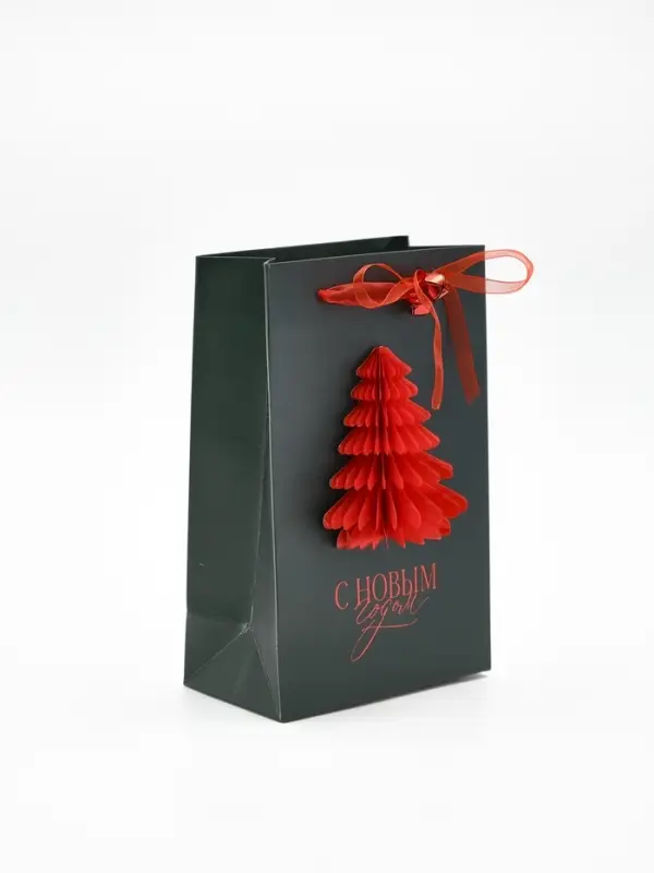 Пакет подарочный «Новый год», с бумажной игрушкой, елка, 18 × 23 × 11 см