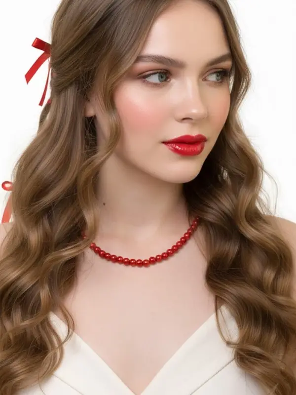 Бусы нить, шар №8, красные, L=43 см