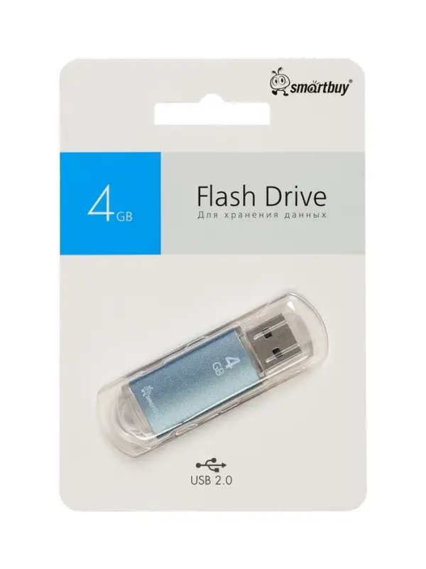 Флешка Smartbuy V-Cut, 4 ГБ, USB 2.0, чтение до 25 Мб/с, запись до 15 Мб/с, синяя