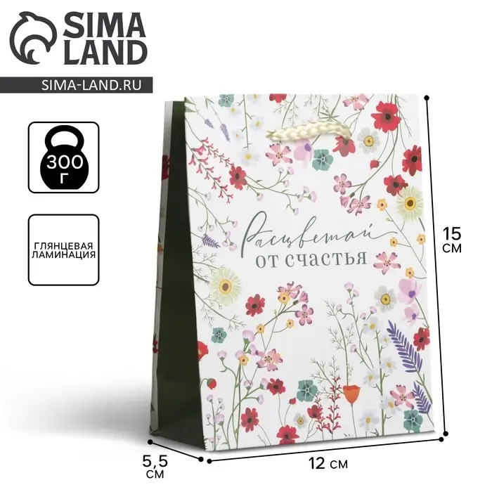 Пакет подарочный ламинированный, упаковка, «Расцветай от счастья», S 12 х 15 х 5.5 см Пакет подарочный ламинированный, упаковка, «Расцветай от счастья», S 12 х 15 х 5.5 см