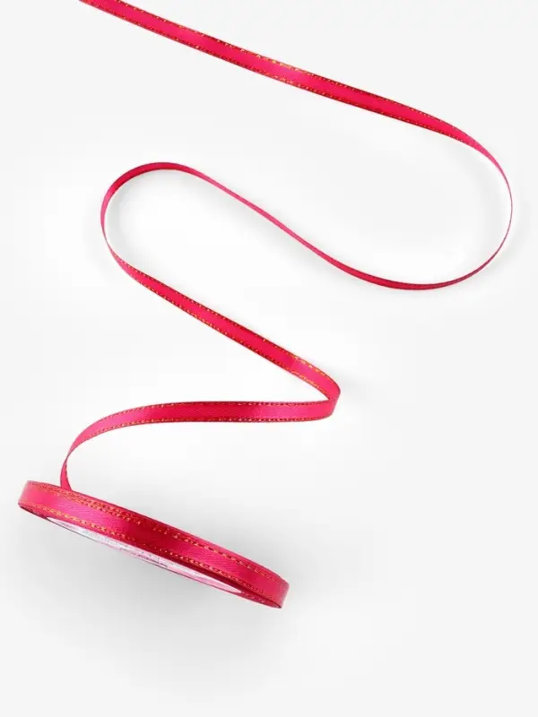 Лента атласная, с золотым люрексом, 6 мм, 23&plusmn;1 м, розовая №72