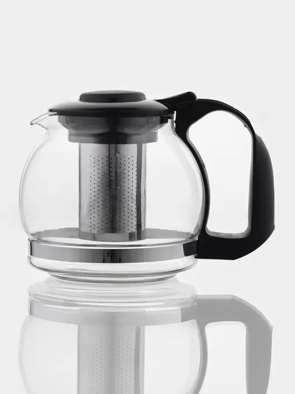 Заварочный чайник Доляна &laquo;Иллюзия&raquo;, 1.25 л, с металлическим ситом, стекло, чёрный