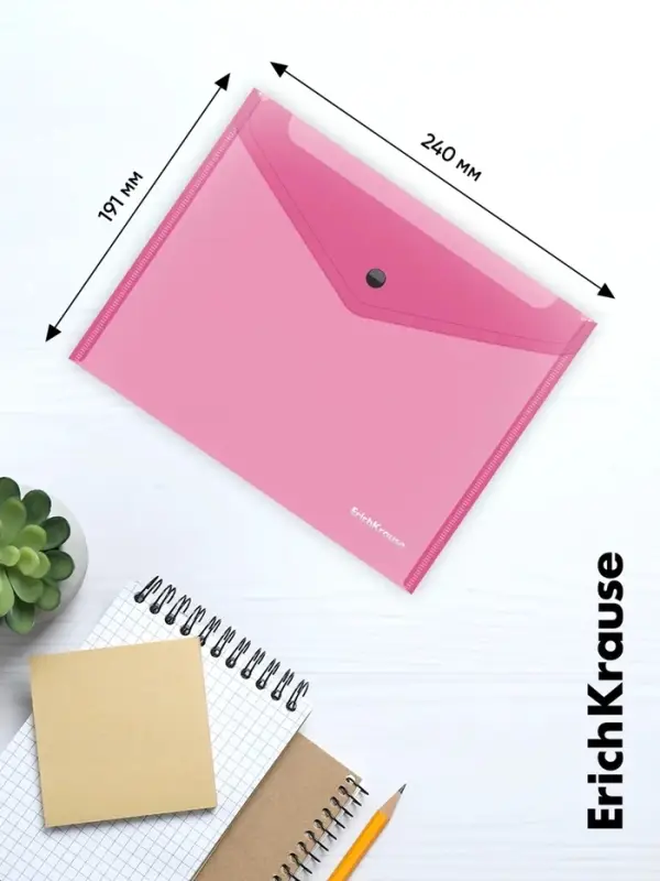 Папка-конверт на кнопке А5+ (239&times;189 мм), 180 мкм, ErichKrause Glossy Neon, глянцевая, полупрозрачная, микс