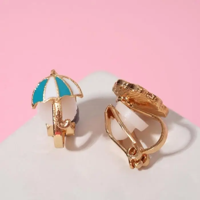 Серьги клипсы детские Выбражулька «Зонт и облачко», цветные в золоте Серьги клипсы детские Выбражулька «Зонт и облачко», цветные в золоте