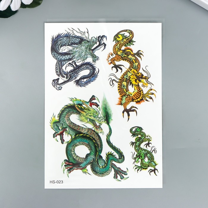 Татуировка на тело цветная с блёстками Татуировка на тело цветная с блёстками "Драконы" 14,8х10,5 см
