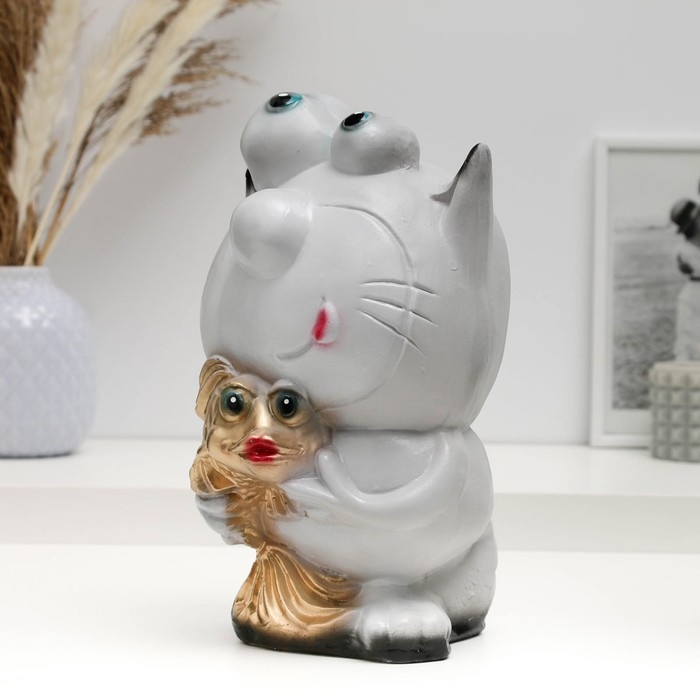 Копилка Копилка "Кот с рыбкой" серый, 16х14х25,5см МИКС