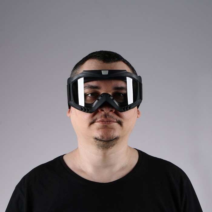 Очки-маска для езды на мототехнике, разборные, визор прозрачный, цвет черный Очки-маска для езды на мототехнике, разборные, визор прозрачный, цвет черный