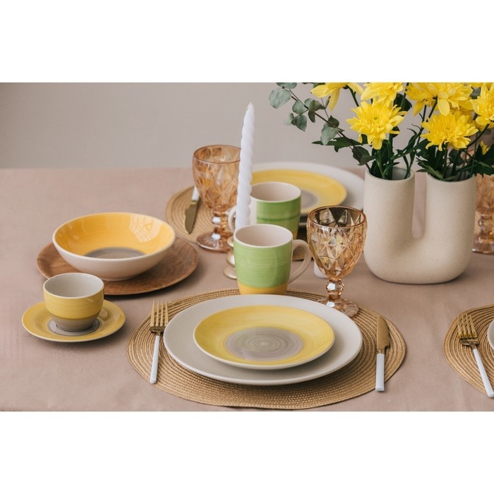 Тарелка десертная керамическая Доляна «Бутон», d=19 см, цвет жёлтый Тарелка десертная керамическая Доляна «Бутон», d=19 см, цвет жёлтый