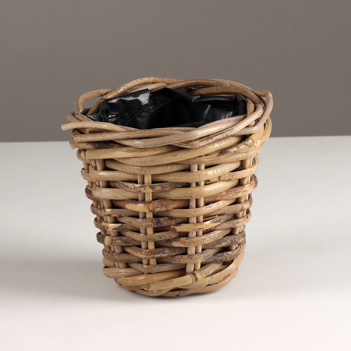 Кашпо плетеное, D14xH13см, серый, ротанг Кашпо плетеное, D14xH13см, серый, ротанг