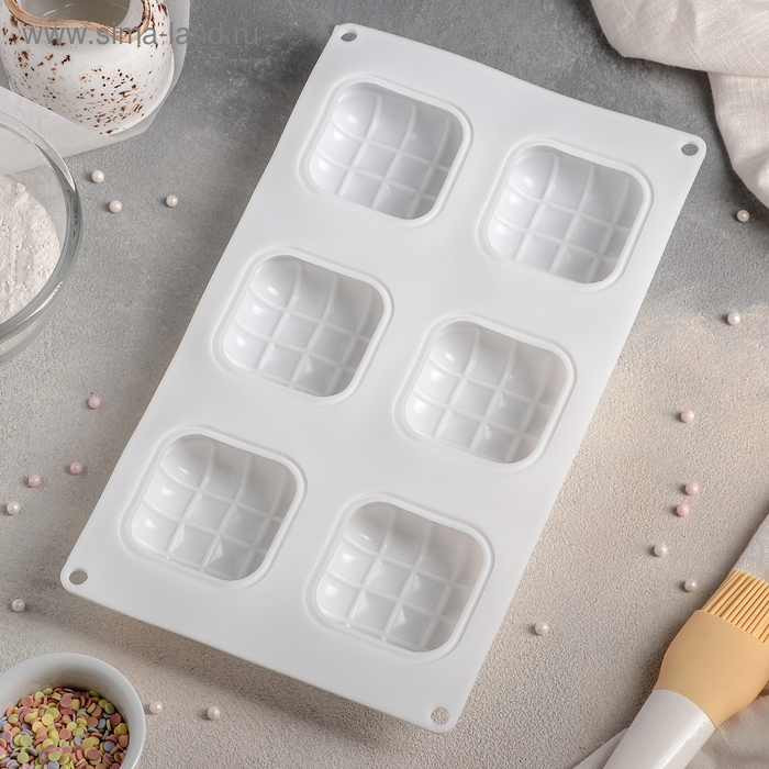 Форма для муссовых десертов и выпечки Доляна «Перина», 29×17×3 см, 6 ячеек (6,5×6,5 см), цвет белый Форма для муссовых десертов и выпечки Доляна «Перина», 29×17×3 см, 6 ячеек (6,5×6,5 см), цвет белый