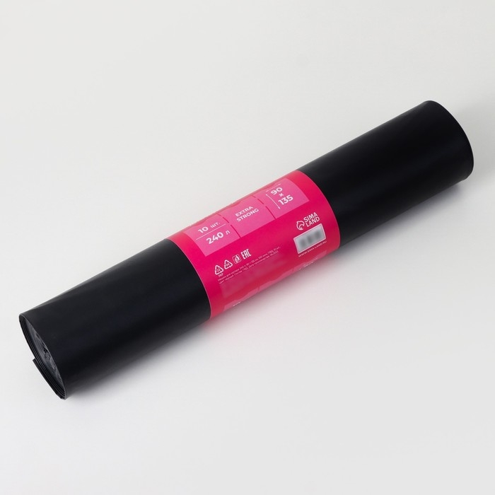 Мешки для мусора Доляна Extra Strong, 240 л, 90×135 см, 100 мкм, ПВД, 10 шт, цвет чёрный Мешки для мусора Доляна Extra Strong, 240 л, 90×135 см, 100 мкм, ПВД, 10 шт, цвет чёрный