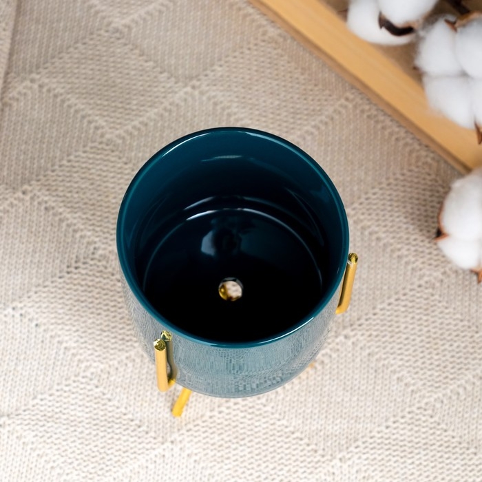 Кашпо  Кашпо "Цилиндр" зеленое, на золотой подставке, 15х8х8см