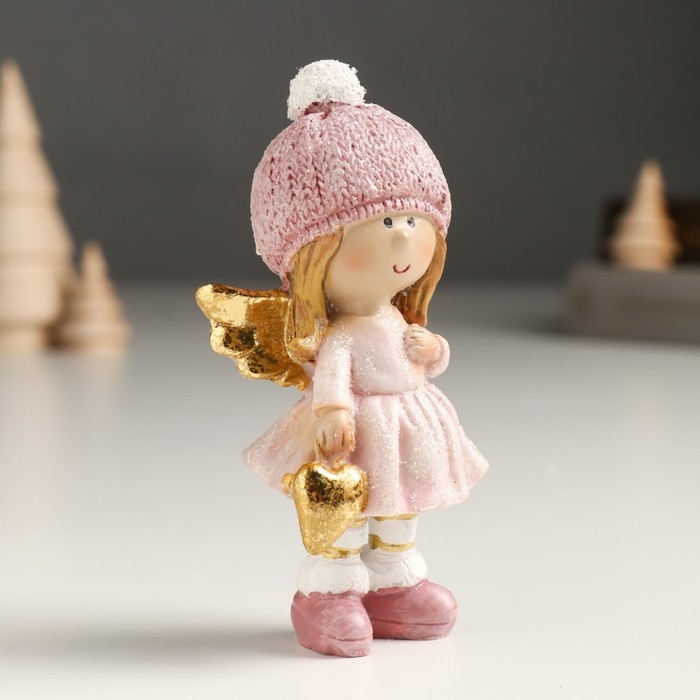 Сувенир полистоун  Сувенир полистоун "Малышка-ангел в розовом, с золотым сердцем" блёстки 4х6х10,5 см