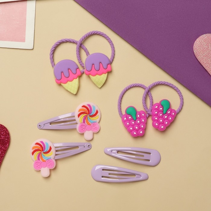 Набор для волос Набор для волос "Ванилька" (4 резинки, 4 невидимки) карамельки, сиреневый