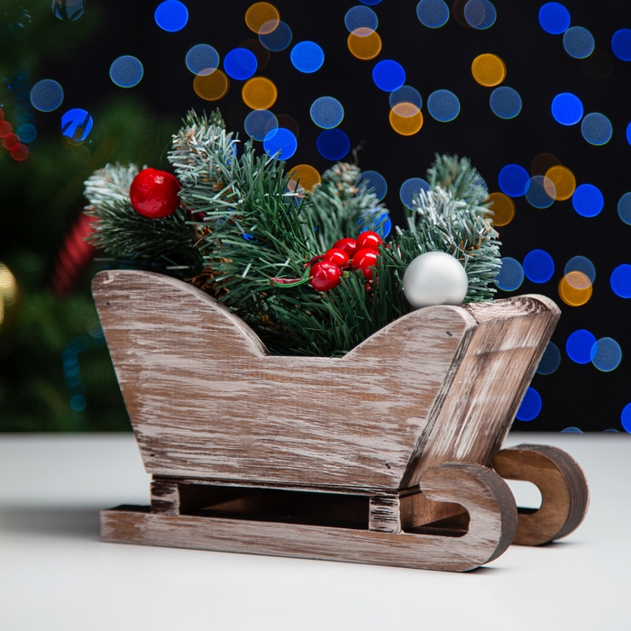 Новый год. Кашпо деревянное 20×12×13 см  Новый год. Кашпо деревянное 20×12×13 см "Санки", состаренный Дарим Красиво