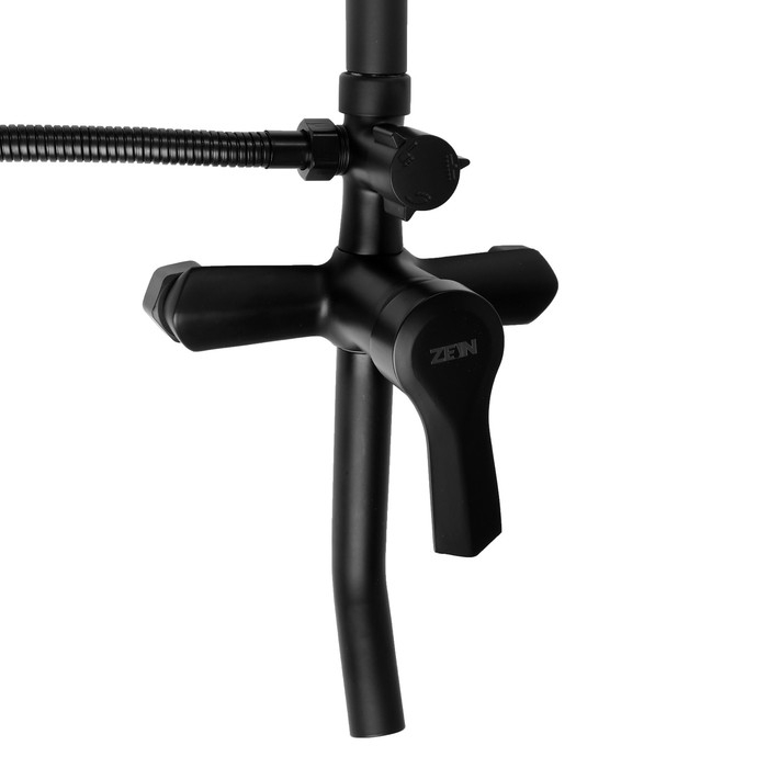 Душевая система ZEIN Z3861, смеситель, тропическая и ручная лейка, полка, латунь, черная Душевая система ZEIN Z3861, смеситель, тропическая и ручная лейка, полка, латунь, черная