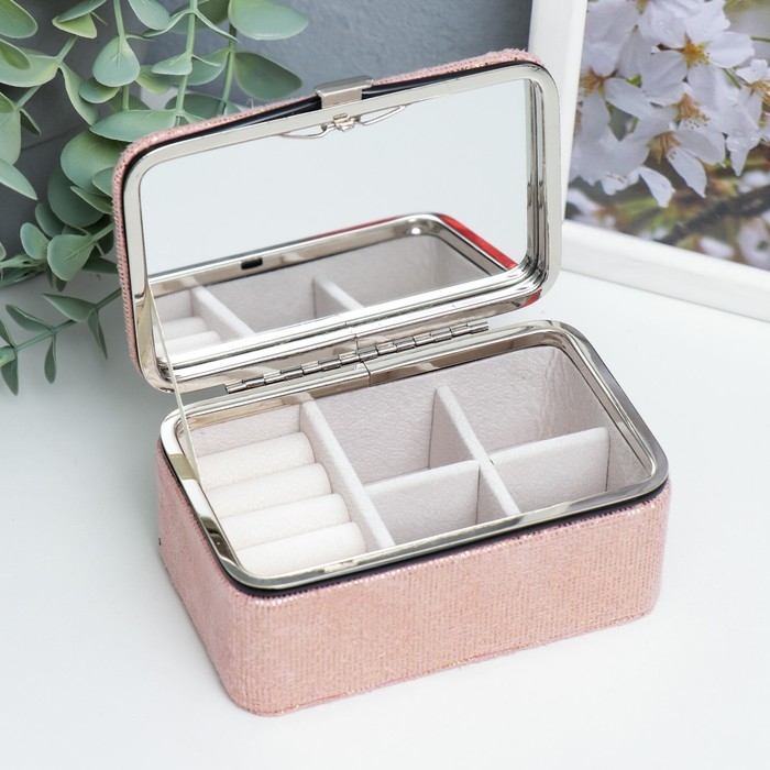 Шкатулка кожзам для украшений  Шкатулка кожзам для украшений "Мелкие квадратики. Розовый" 6х7х12 см