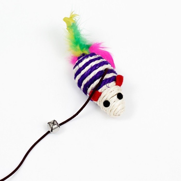 Дразнилка с  мышкой (7 см) на деревянной палочке, 40 см, синяя/белая Дразнилка с  мышкой (7 см) на деревянной палочке, 40 см, синяя/белая