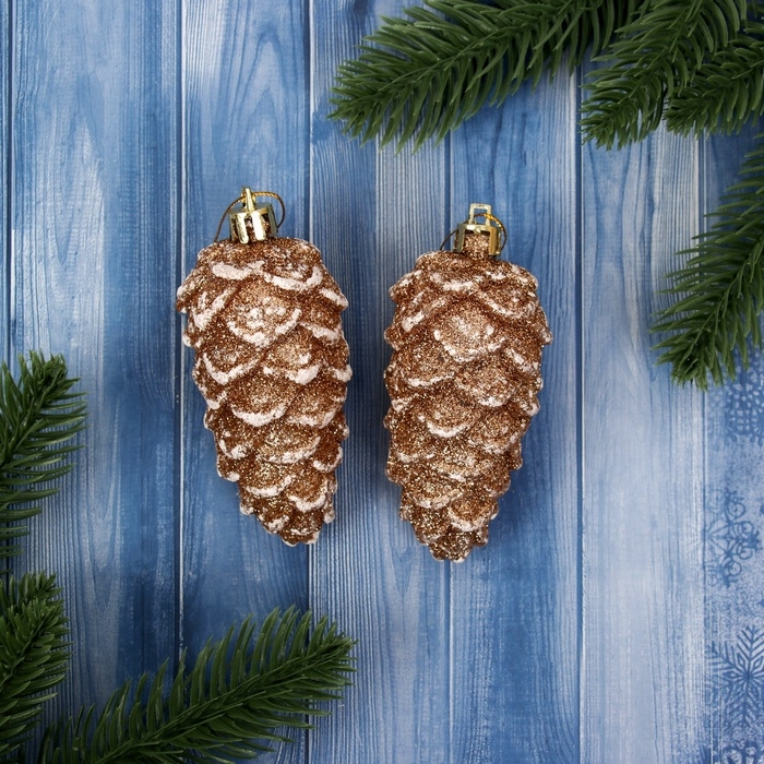 Украшение ёлочное Украшение ёлочное "Шишки" (набор 2 шт) 4х10 см, золотисто-белый