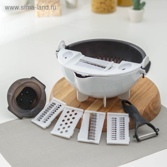 Многофункциональная овощерезка «Маджестик», со сливной корзиной, 22,3×13,5×22,5 см, цвет бело-серый Многофункциональная овощерезка «Маджестик», со сливной корзиной, 22,3×13,5×22,5 см, цвет бело-серый