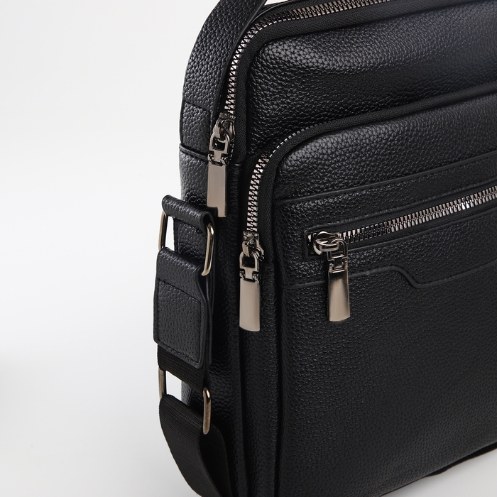 Сумка мужская через плечо TEXTURA, 3 наружных кармана, цвет чёрный Сумка мужская через плечо TEXTURA, 3 наружных кармана, цвет чёрный