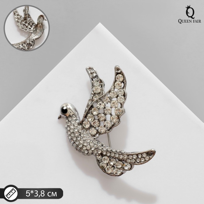Брошь «Птица» порхающая, цвет белый в серебре Брошь «Птица» порхающая, цвет белый в серебре