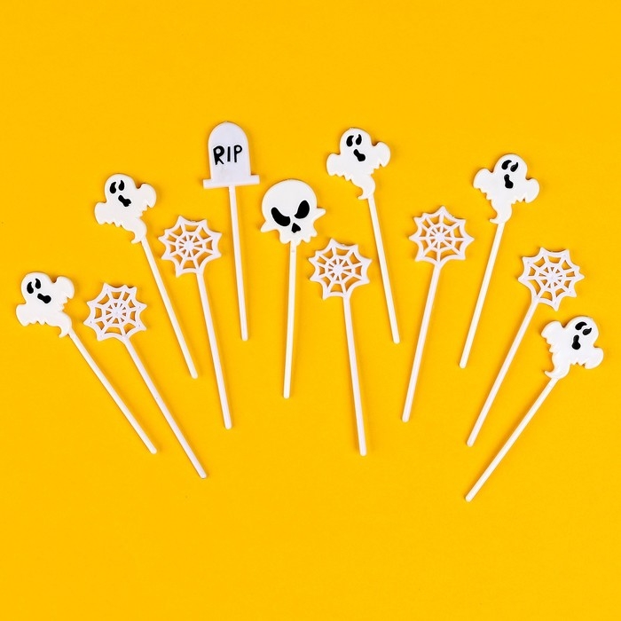 Шпажки «Хэллоуин», в наборе 12 штук, цвет белый Шпажки «Хэллоуин», в наборе 12 штук, цвет белый