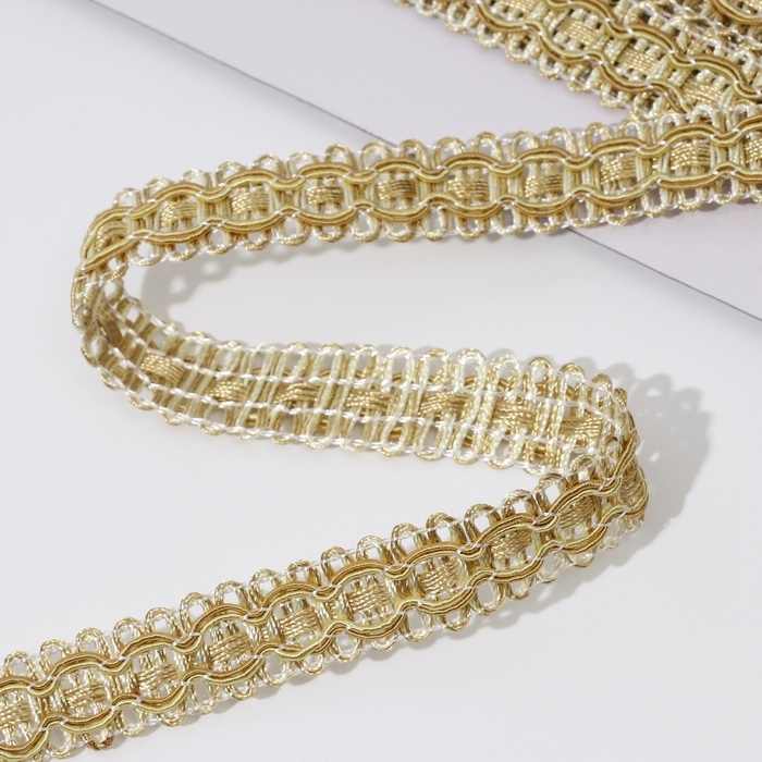 Тесьма декоративная, 16 мм, 9,1 ± 1 м, цвет сливочный/тёмно-бежевый Тесьма декоративная, 16 мм, 9,1 ± 1 м, цвет сливочный/тёмно-бежевый