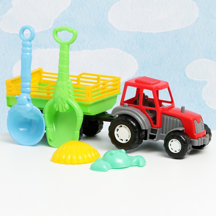 Набор детский  Набор детский "Трактор с прицепом": 5 игрушек для песочницы, пластик, 40 х 12 х 13 см, микс