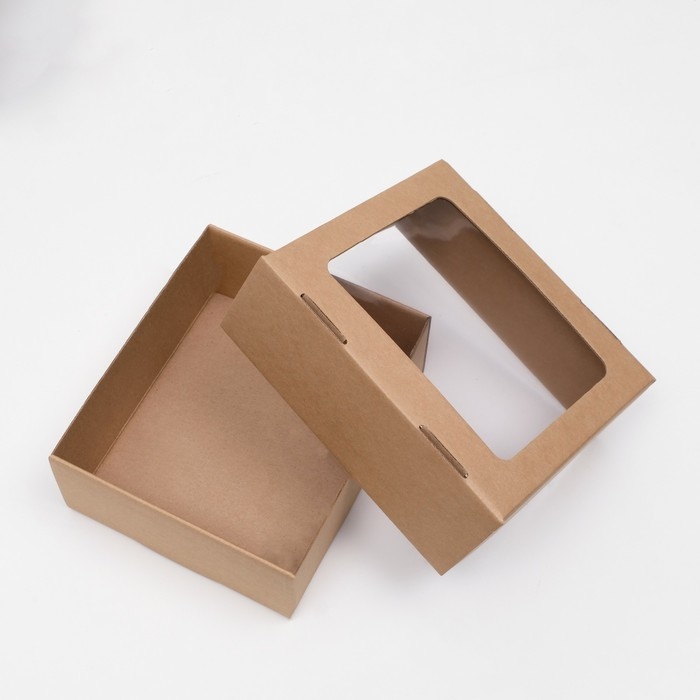 Коробка сборная, крышка-дно, «бурая», с окном, 21 х 18 х 8 см Коробка сборная, крышка-дно, «бурая», с окном, 21 х 18 х 8 см