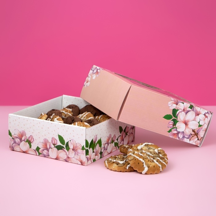 Коробка самосборная, крышка-дно, с окном, Коробка самосборная, крышка-дно, с окном,"Пусть в твоём сердце всегда будет весна" 14,5 х 14