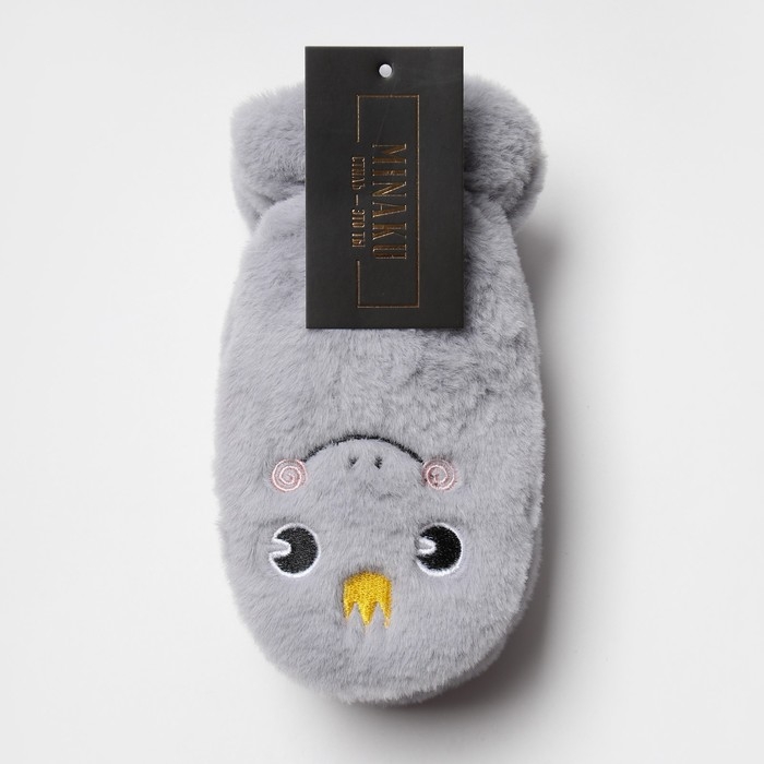 Варежки подростковые на иск.меху MINAKU Корона 19 см серый