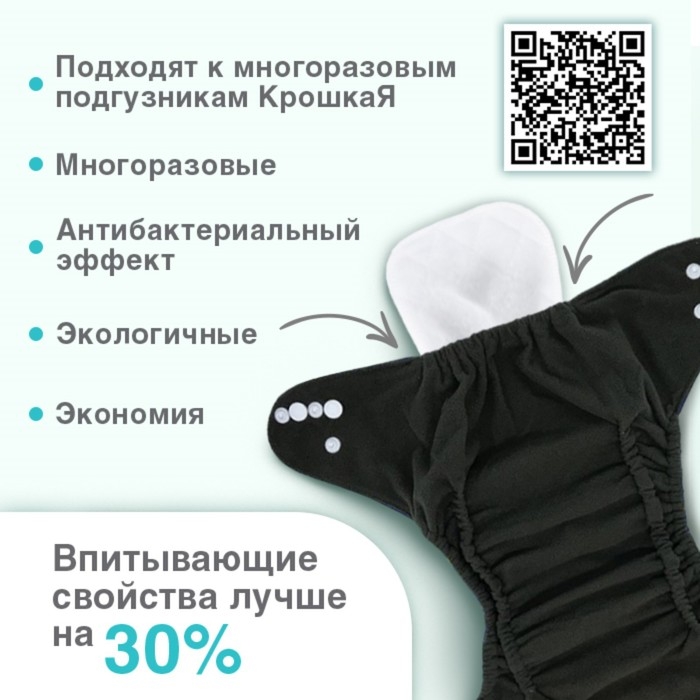 Набор вкладышей в многоразовый подгузник, 3-х слойный, 30 см, 5 шт., Хлопок, Крошка Я Набор вкладышей в многоразовый подгузник, 3-х слойный, 30 см, 5 шт., Хлопок, Крошка Я