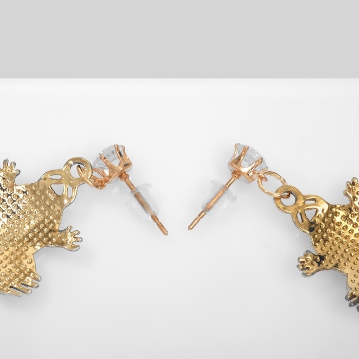 Серьги со стразами «Лягушки» малыши, цвет сиренево-белый в золоте