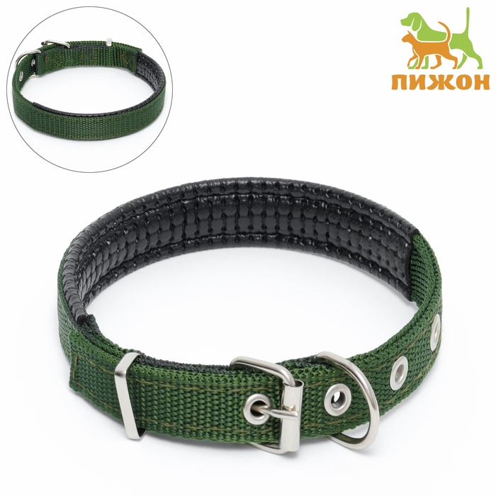 Ошейник Ошейник "Комфорт" комбинированный, 45 х 2 см, ОШ 30-39 см, темно-зеленый