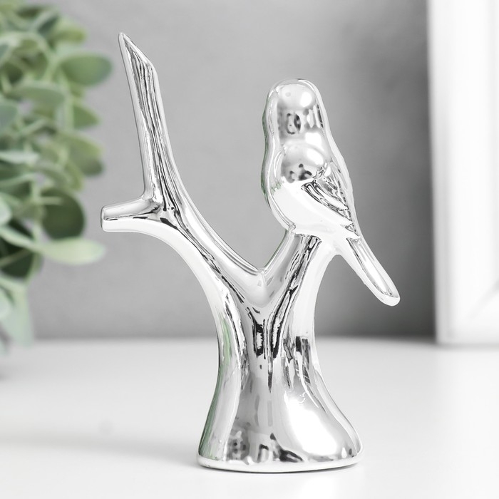 Сувенир керамика Сувенир керамика "Воробушек на дереве" серебро 7,5х3,7х10,5 см