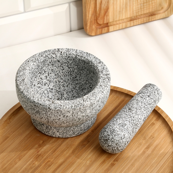 Ступка с пестиком из камня большая, 450 мл, серая, в коробке Ступка с пестиком из камня большая, 450 мл, серая, в коробке