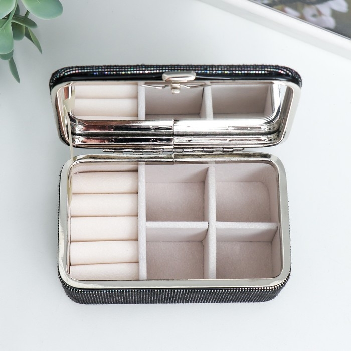 Шкатулка кожзам для украшений  Шкатулка кожзам для украшений "Мелкие квадратики. Чёрное серебро" 6х7х12 см