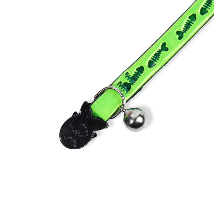 Ошейник кошачий со светоотражающим покрытием Ошейник кошачий со светоотражающим покрытием "Рыбки", 30 х 1 см, зелёный